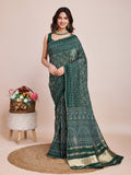 Vedant Vastram Semi Cotton Bandhani Printed Saree - Green | Grocsy