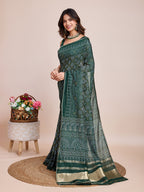 Vedant Vastram Semi Cotton Bandhani Printed Saree - Green | Grocsy