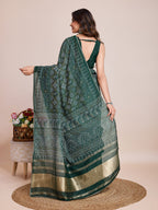 Vedant Vastram Semi Cotton Bandhani Printed Saree - Green | Grocsy