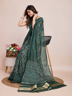 Vedant Vastram Semi Cotton Bandhani Printed Saree - Green | Grocsy