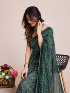 Vedant Vastram Semi Cotton Bandhani Printed Saree - Green | Grocsy