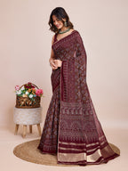 Vedant Vastram Semi Cotton Bandhani Printed Saree - Maroon | Grocsy