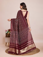Vedant Vastram Semi Cotton Bandhani Printed Saree - Maroon | Grocsy