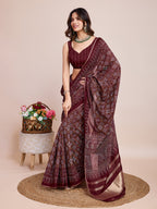 Vedant Vastram Semi Cotton Bandhani Printed Saree - Maroon | Grocsy