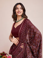 Vedant Vastram Semi Cotton Bandhani Printed Saree - Maroon | Grocsy