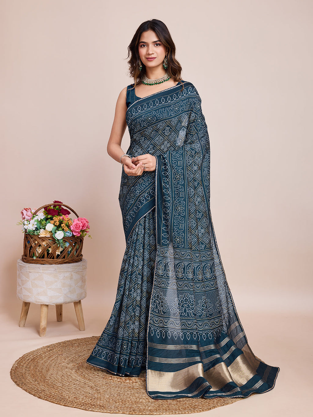 Vedant Vastram Semi Cotton Bandhani Printed Saree - Mopich | Grocsy