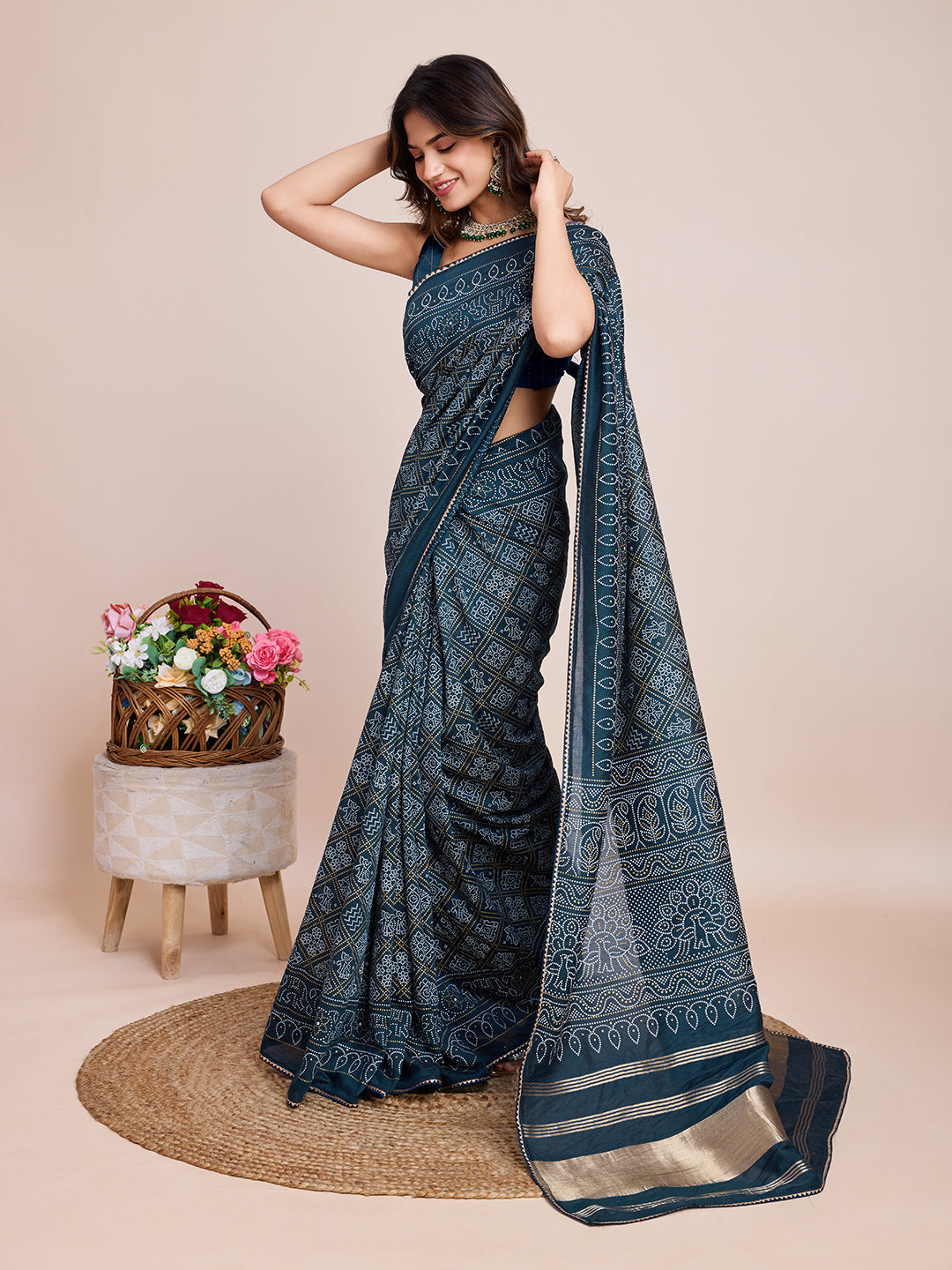 Vedant Vastram Semi Cotton Bandhani Printed Saree - Mopich | Grocsy