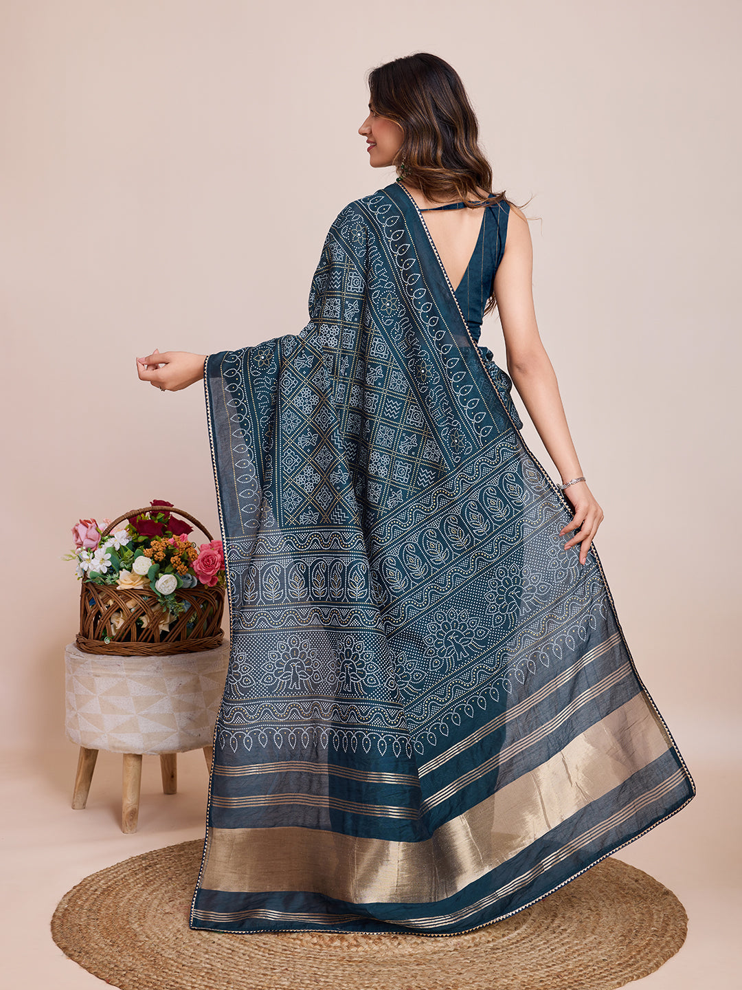 Vedant Vastram Semi Cotton Bandhani Printed Saree - Mopich | Grocsy