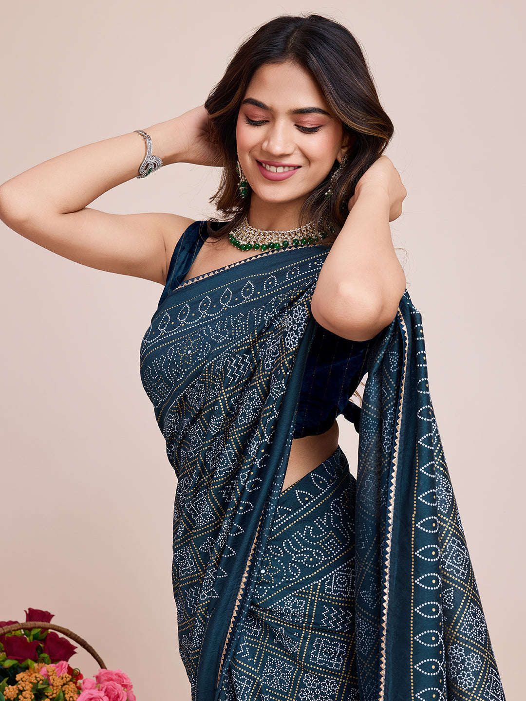 Vedant Vastram Semi Cotton Bandhani Printed Saree - Mopich | Grocsy