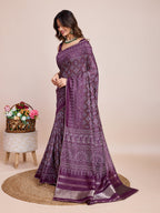 Vedant Vastram Semi Cotton Bandhani Printed Saree - Wine | Grocsy