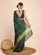 Vedant Vastram Semi Cotton Bandhani Printed Saree - Green | Grocsy