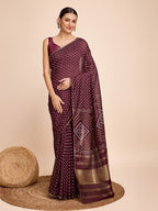Vedant Vastram Semi Cotton Bandhani Printed Saree - Maroon | Grocsy