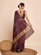 Vedant Vastram Semi Cotton Bandhani Printed Saree - Maroon | Grocsy