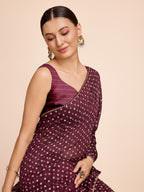 Vedant Vastram Semi Cotton Bandhani Printed Saree - Maroon | Grocsy