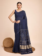 Vedant Vastram Semi Cotton Bandhani Printed Saree - Navy | Grocsy