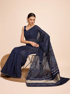 Vedant Vastram Semi Cotton Bandhani Printed Saree - Navy | Grocsy
