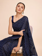 Vedant Vastram Semi Cotton Bandhani Printed Saree - Navy | Grocsy