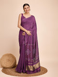 Vedant Vastram Semi Cotton Bandhani Printed Saree - Purple | Grocsy