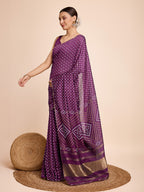 Vedant Vastram Semi Cotton Bandhani Printed Saree - Purple | Grocsy