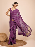 Vedant Vastram Semi Cotton Bandhani Printed Saree - Purple | Grocsy