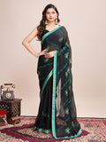 Vedant Vastram Georgette Embroidered Work Fancy Saree - Firozi | Grocsy