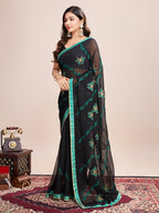 Vedant Vastram Georgette Embroidered Work Fancy Saree - Firozi | Grocsy
