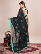 Vedant Vastram Georgette Embroidered Work Fancy Saree - Firozi | Grocsy