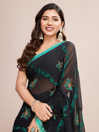 Vedant Vastram Georgette Embroidered Work Fancy Saree - Firozi | Grocsy