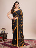 Vedant Vastram Georgette Embroidered Work Fancy Saree - Mustard | Grocsy