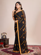 Vedant Vastram Georgette Embroidered Work Fancy Saree - Mustard | Grocsy
