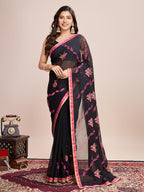 Vedant Vastram Georgette Embroidered Work Fancy Saree - Pink | Grocsy