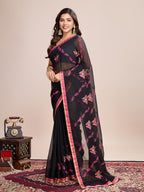Vedant Vastram Georgette Embroidered Work Fancy Saree - Pink | Grocsy