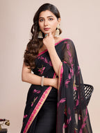 Vedant Vastram Georgette Embroidered Work Fancy Saree - Pink | Grocsy