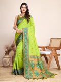 Vedant Vastram Soft Litchi Silk Kanjeevaram Silk Saree - Parrot | Grocsy