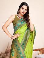 Vedant Vastram Soft Litchi Silk Kanjeevaram Silk Saree - Parrot | Grocsy