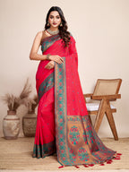 Vedant Vastram Soft Litchi Silk Kanjeevaram Silk Saree - Rani | Grocsy