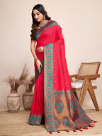 Vedant Vastram Soft Litchi Silk Kanjeevaram Silk Saree - Rani | Grocsy