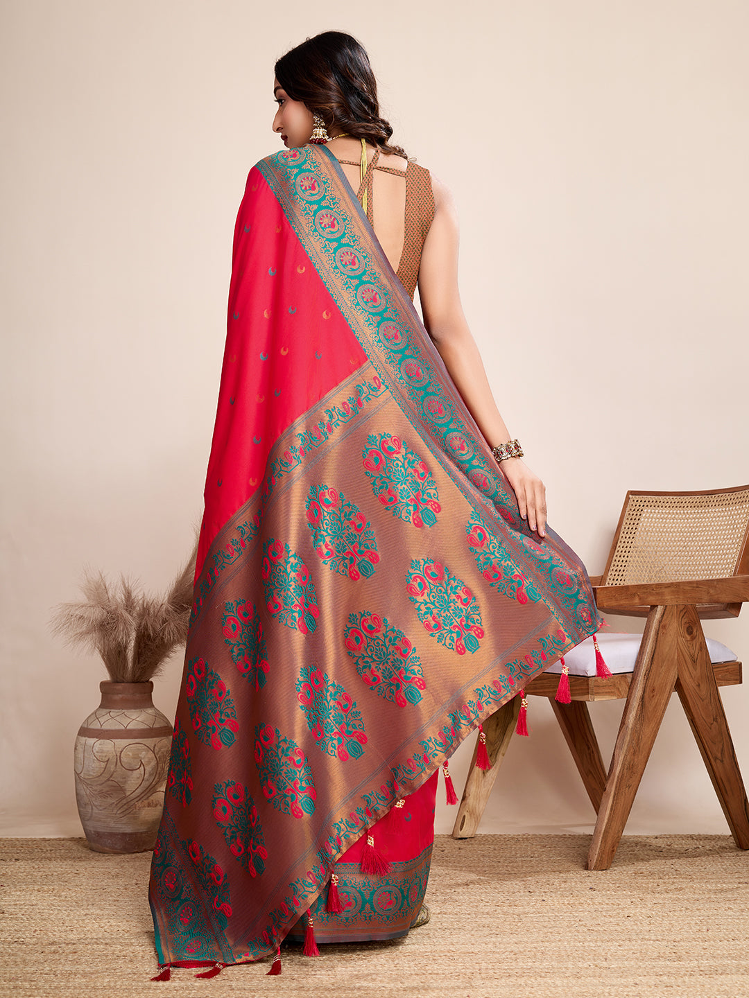 Vedant Vastram Soft Litchi Silk Kanjeevaram Silk Saree - Rani | Grocsy