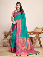 Vedant Vastram Soft Litchi Silk Kanjeevaram Silk Saree - Seegreen | Grocsy