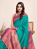 Vedant Vastram Soft Litchi Silk Kanjeevaram Silk Saree - Seegreen | Grocsy