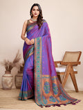 Vedant Vastram Soft Litchi Silk Kanjeevaram Silk Saree - Violet | Grocsy