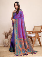 Vedant Vastram Soft Litchi Silk Kanjeevaram Silk Saree - Violet | Grocsy