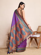 Vedant Vastram Soft Litchi Silk Kanjeevaram Silk Saree - Violet | Grocsy
