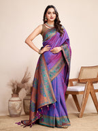 Vedant Vastram Soft Litchi Silk Kanjeevaram Silk Saree - Violet | Grocsy