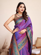 Vedant Vastram Soft Litchi Silk Kanjeevaram Silk Saree - Violet | Grocsy