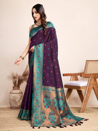 Vedant Vastram Soft Litchi Silk Kanjeevaram Silk Saree - Wine | Grocsy