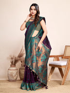 Vedant Vastram Soft Litchi Silk Kanjeevaram Silk Saree - Wine | Grocsy