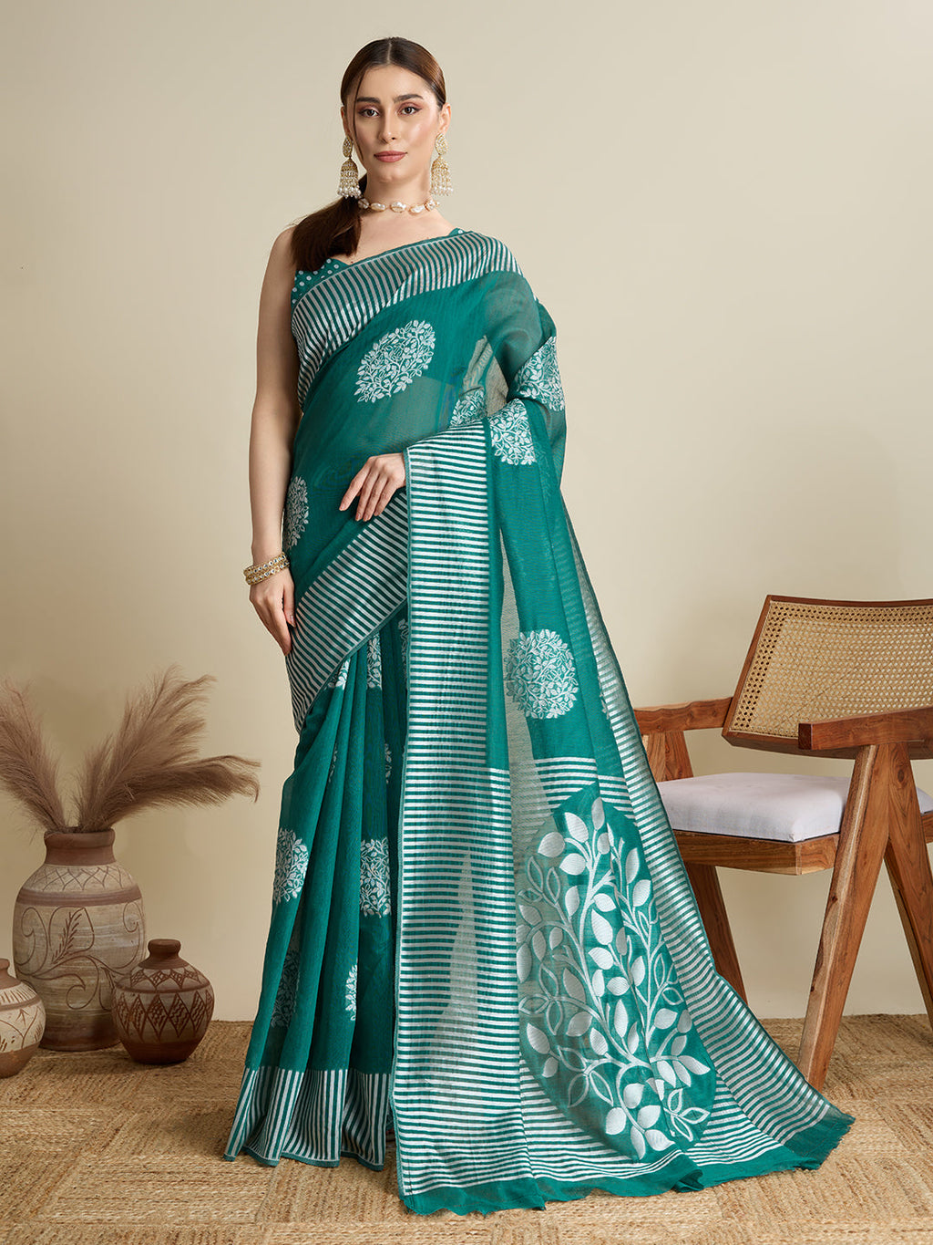 Vedant Vastram Art Silk Fancy Jacquard Saree - Green | Grocsy