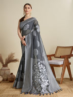 Vedant Vastram Art Silk Fancy Jacquard Saree - Grey | Grocsy
