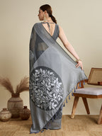 Vedant Vastram Art Silk Fancy Jacquard Saree - Grey | Grocsy